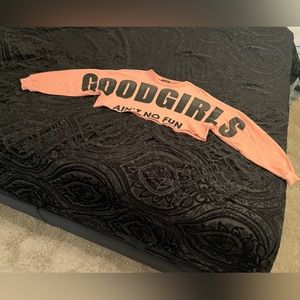 Fashion Nova Pink/Black Sweatshirt Crop Top - Small